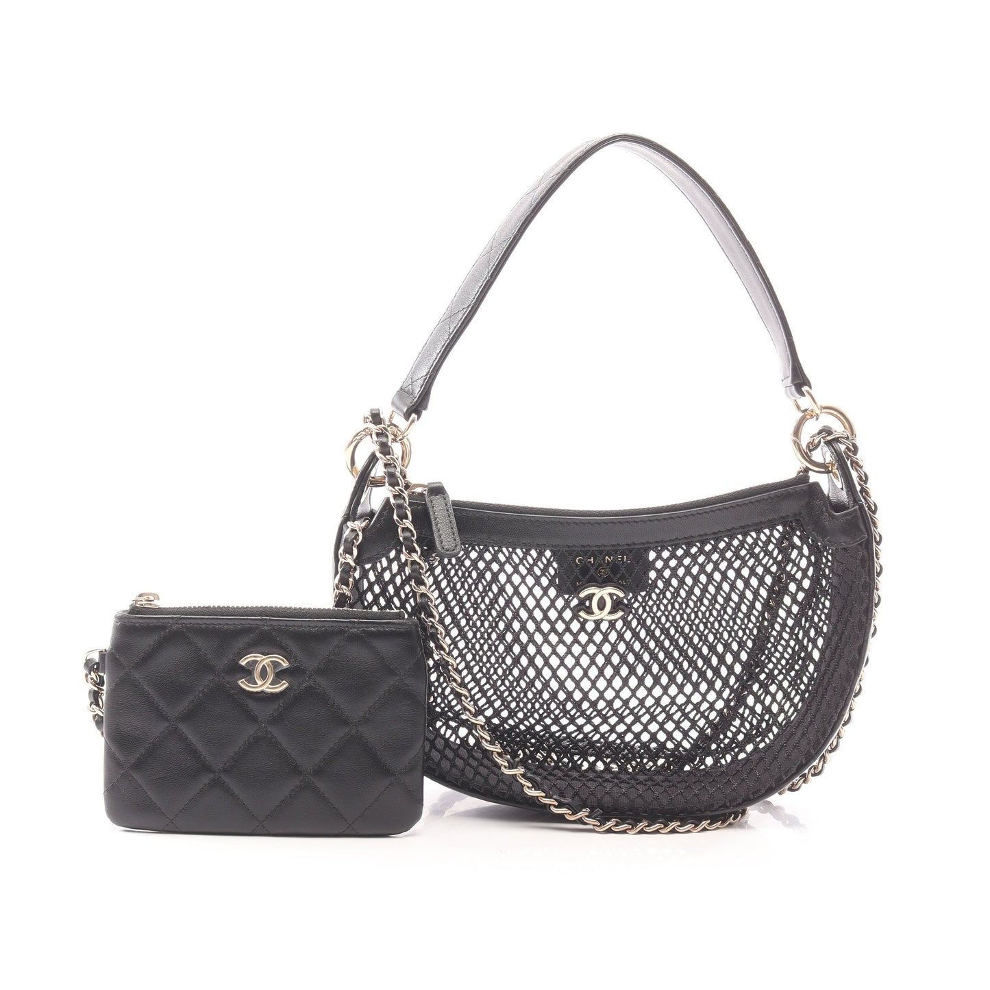 ココマーク ポーチ付き 2WAY ハンドバッグ メッシュ ラムスキン ブラック ゴールド金具 シャネル バッグ CHANEL