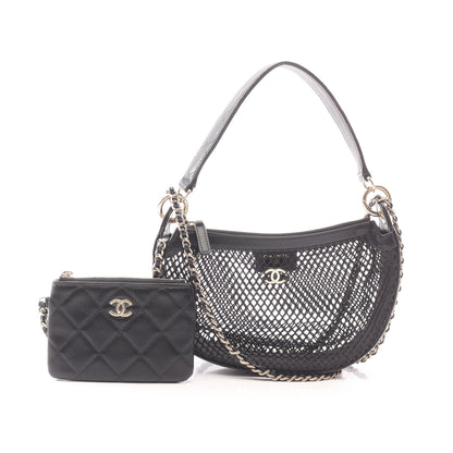 ココマーク ポーチ付き 2WAY ハンドバッグ メッシュ ラムスキン ブラック ゴールド金具 シャネル バッグ CHANEL