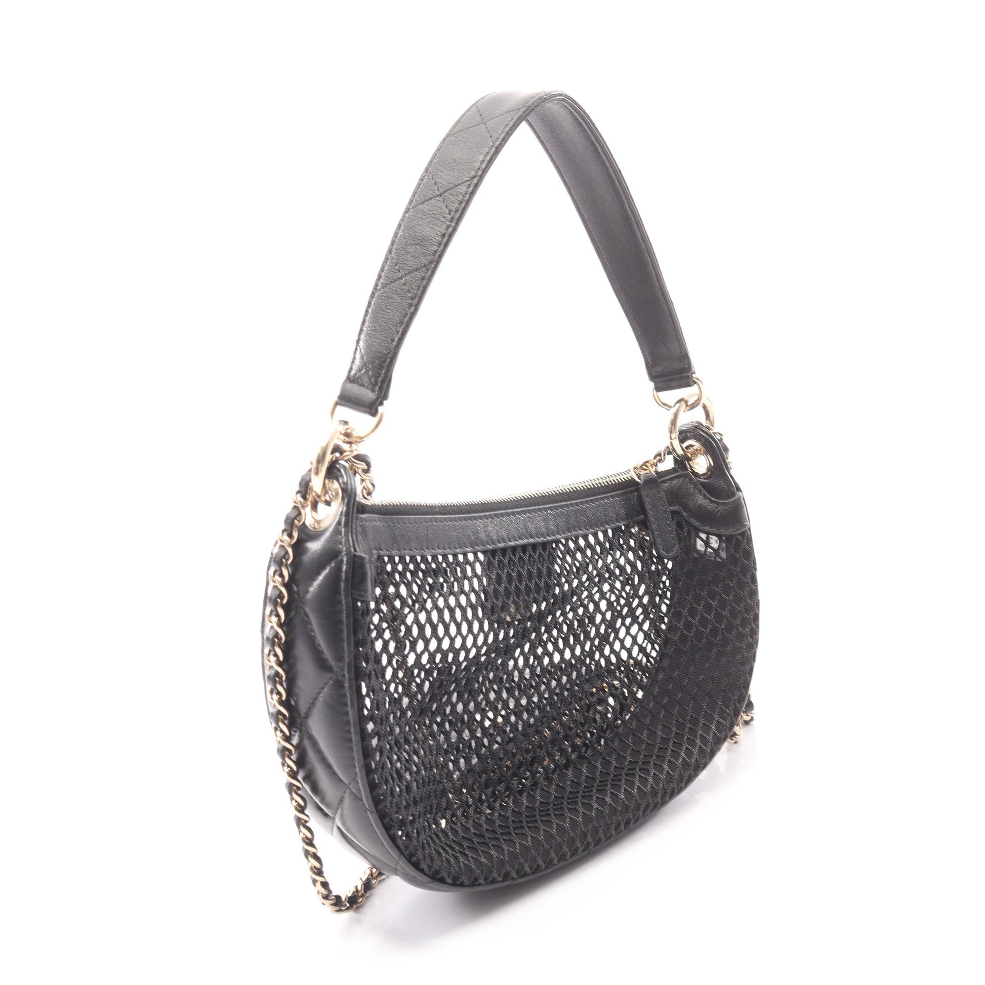 ココマーク ポーチ付き 2WAY ハンドバッグ メッシュ ラムスキン ブラック ゴールド金具 シャネル バッグ CHANEL