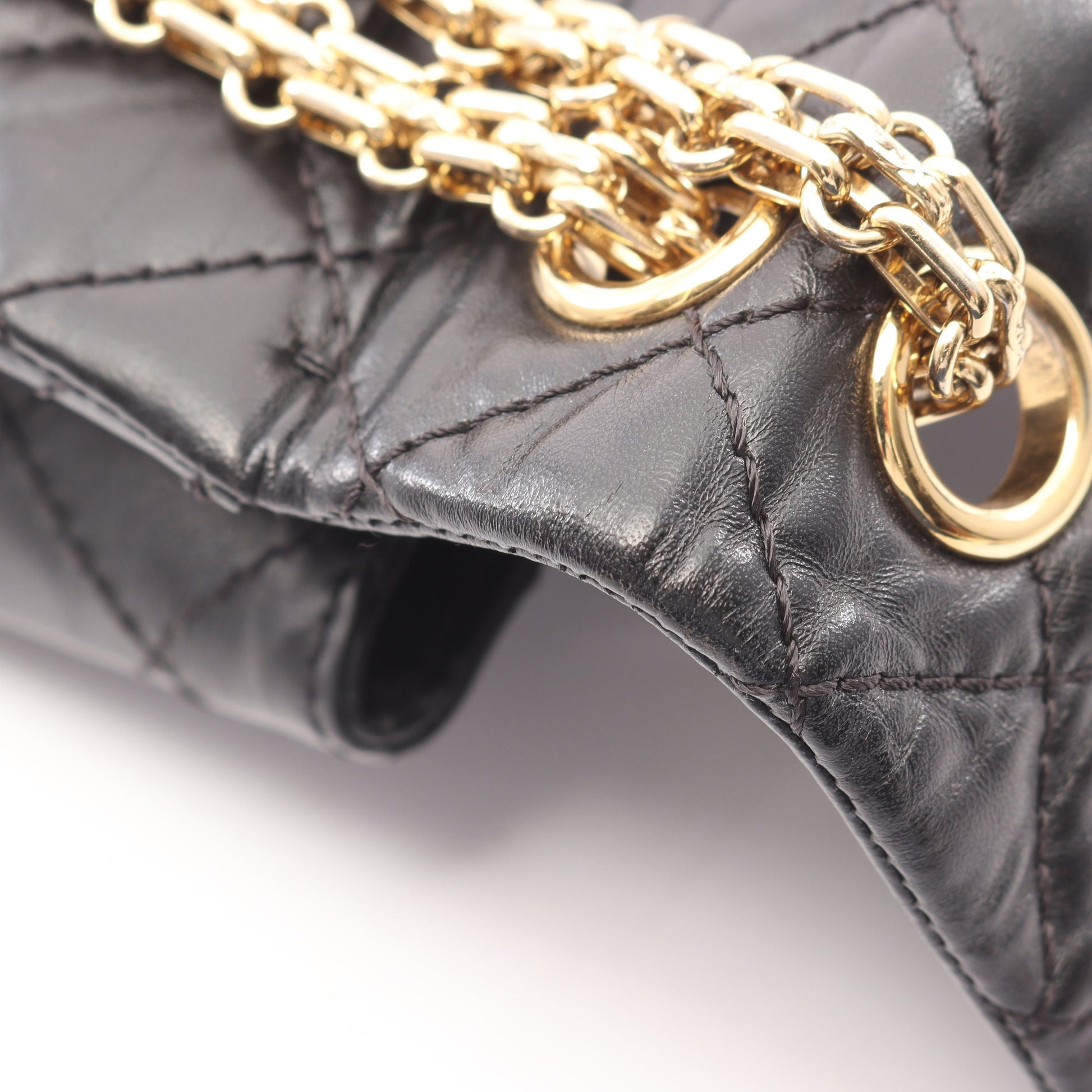 2.55 ミニマトラッセ Wチェーンショルダーバッグ レザー ブラック ゴールド金具 シャネル バッグ CHANEL