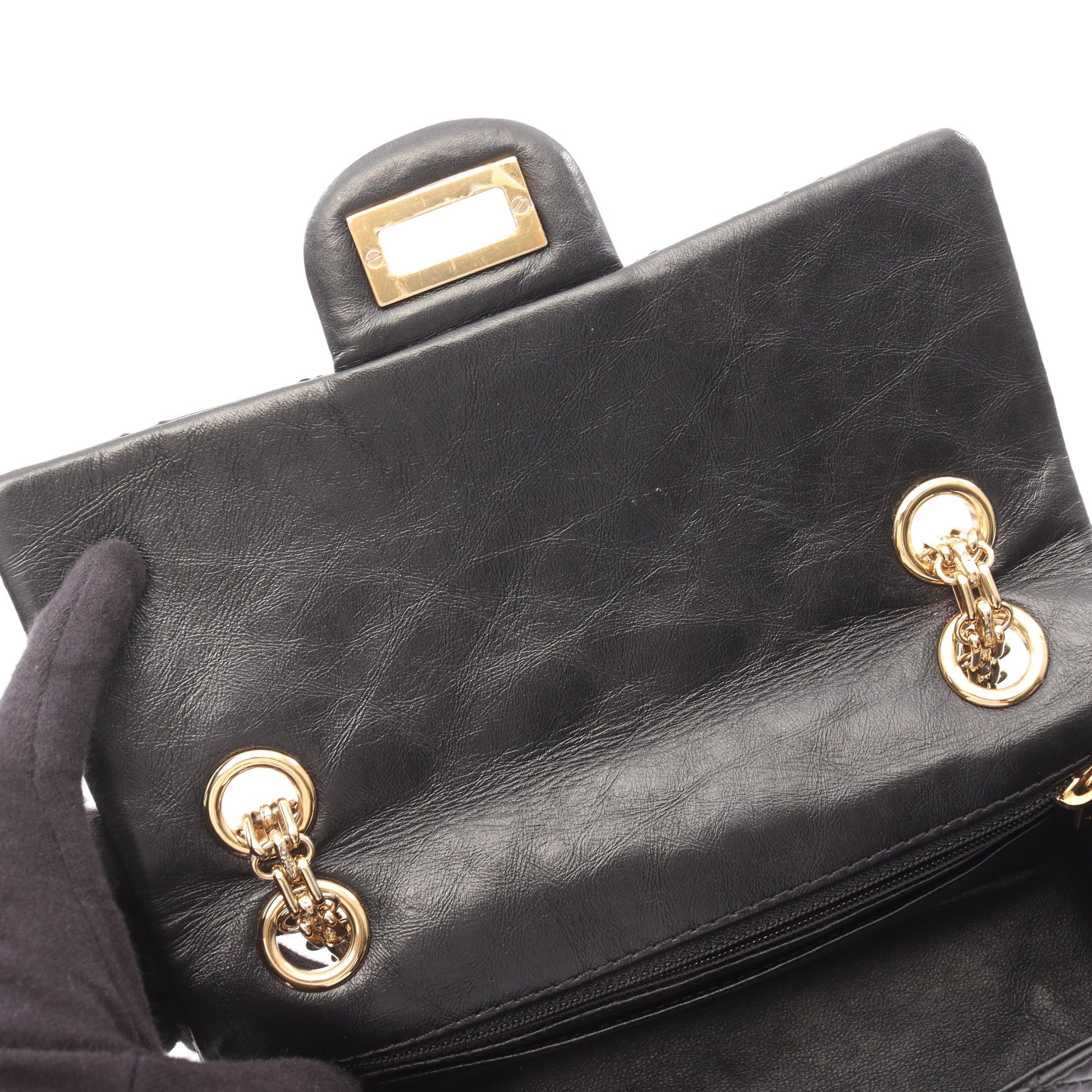 2.55 ミニマトラッセ Wチェーンショルダーバッグ レザー ブラック ゴールド金具 シャネル バッグ CHANEL