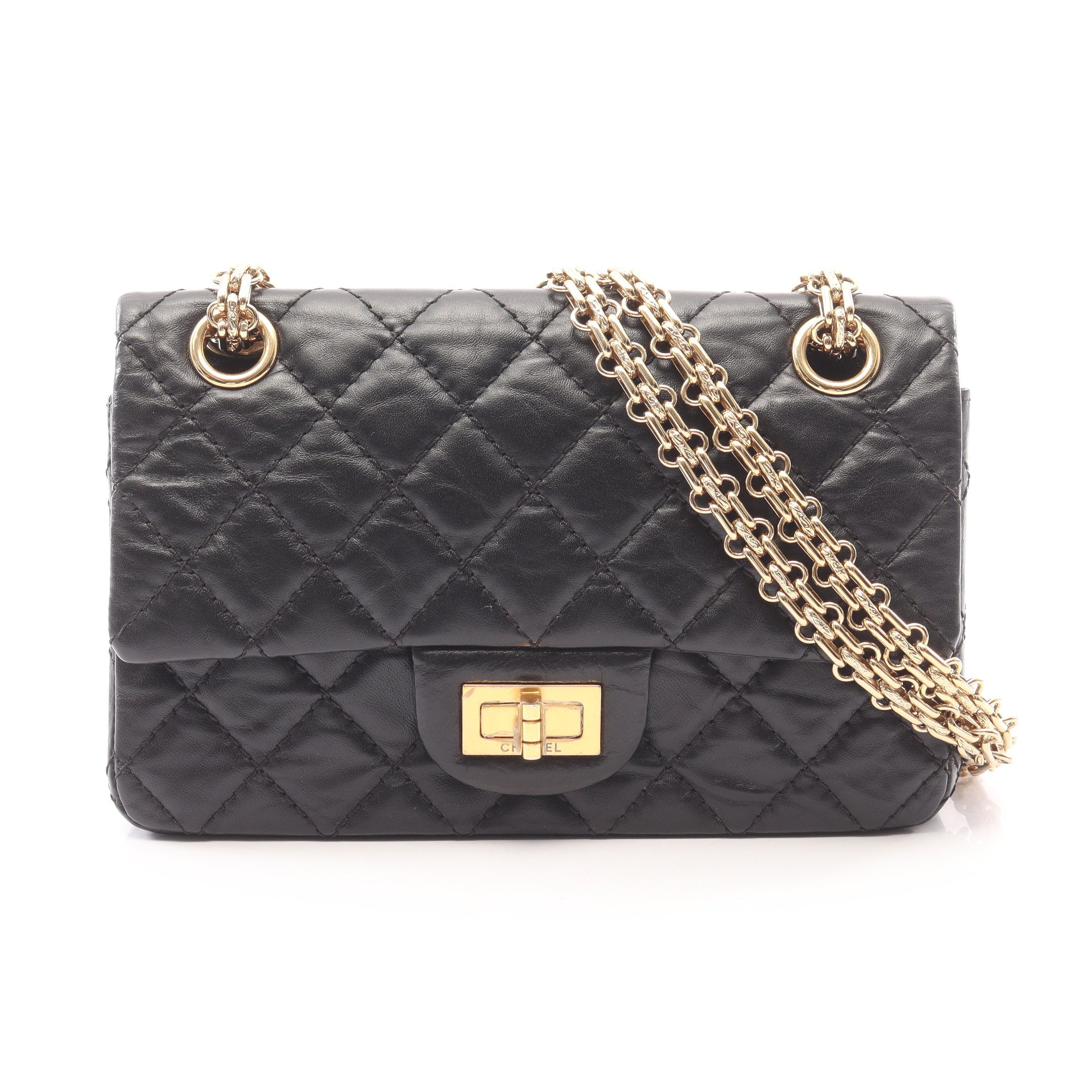 シャネル CHANEL 2.55 マトラッセ28 ダブルチェーンショルダーバッグ パテントレザー 黒 S金具 【71912】 シャネル CHANEL 2.55 マトラッセ28 ダブルチェーンショルダーバッグ