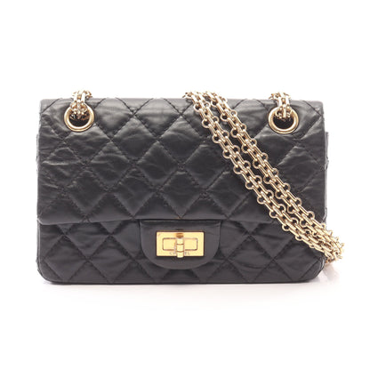 2.55 ミニマトラッセ Wチェーンショルダーバッグ レザー ブラック ゴールド金具 シャネル バッグ CHANEL