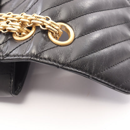 2.55 2.55 シェブロン Vステッチ Wチェーンショルダーバッグ レザー ブラック ゴールド金具 シャネル バッグ CHANEL