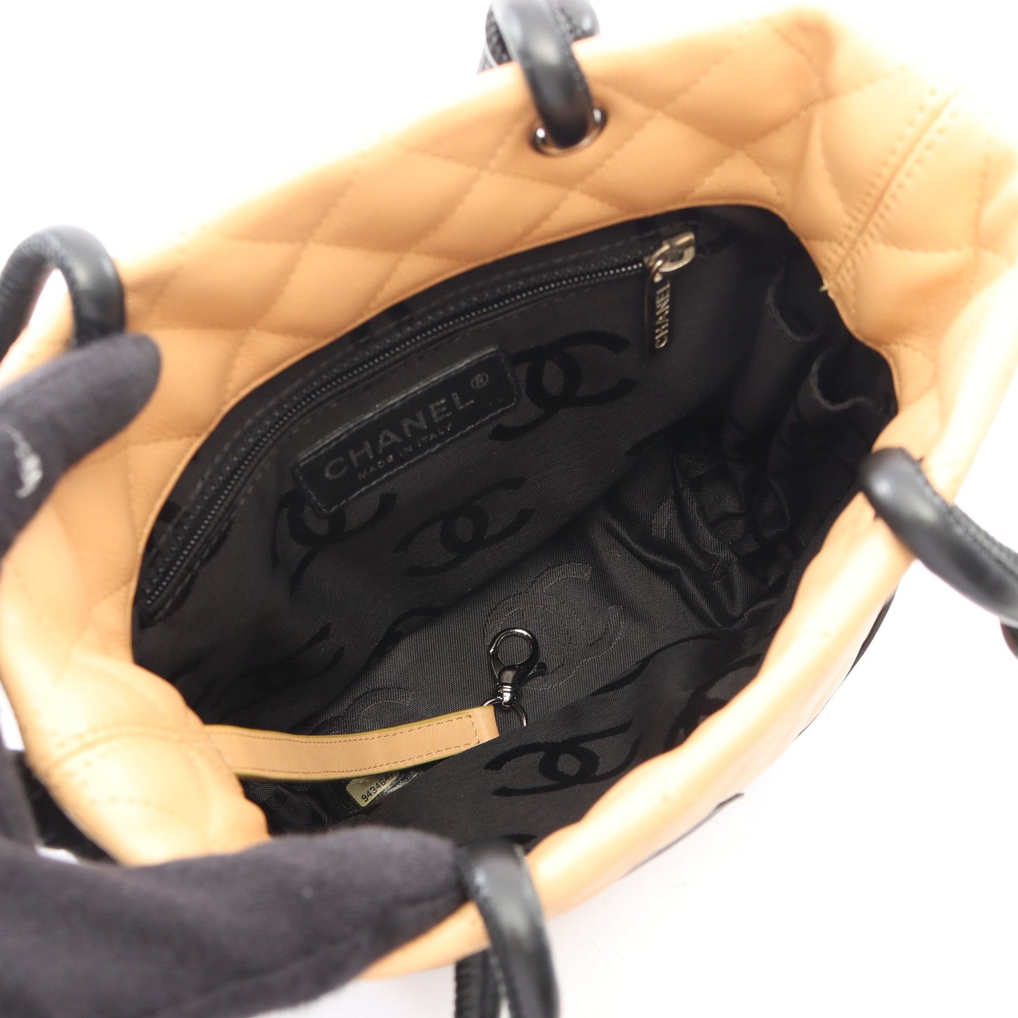 カンボンライン スモール ハンドバッグ トートバッグ レザー ベージュ ブラック シルバー金具 シャネル バッグ CHANEL