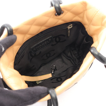 カンボンライン スモール ハンドバッグ トートバッグ レザー ベージュ ブラック シルバー金具 シャネル バッグ CHANEL