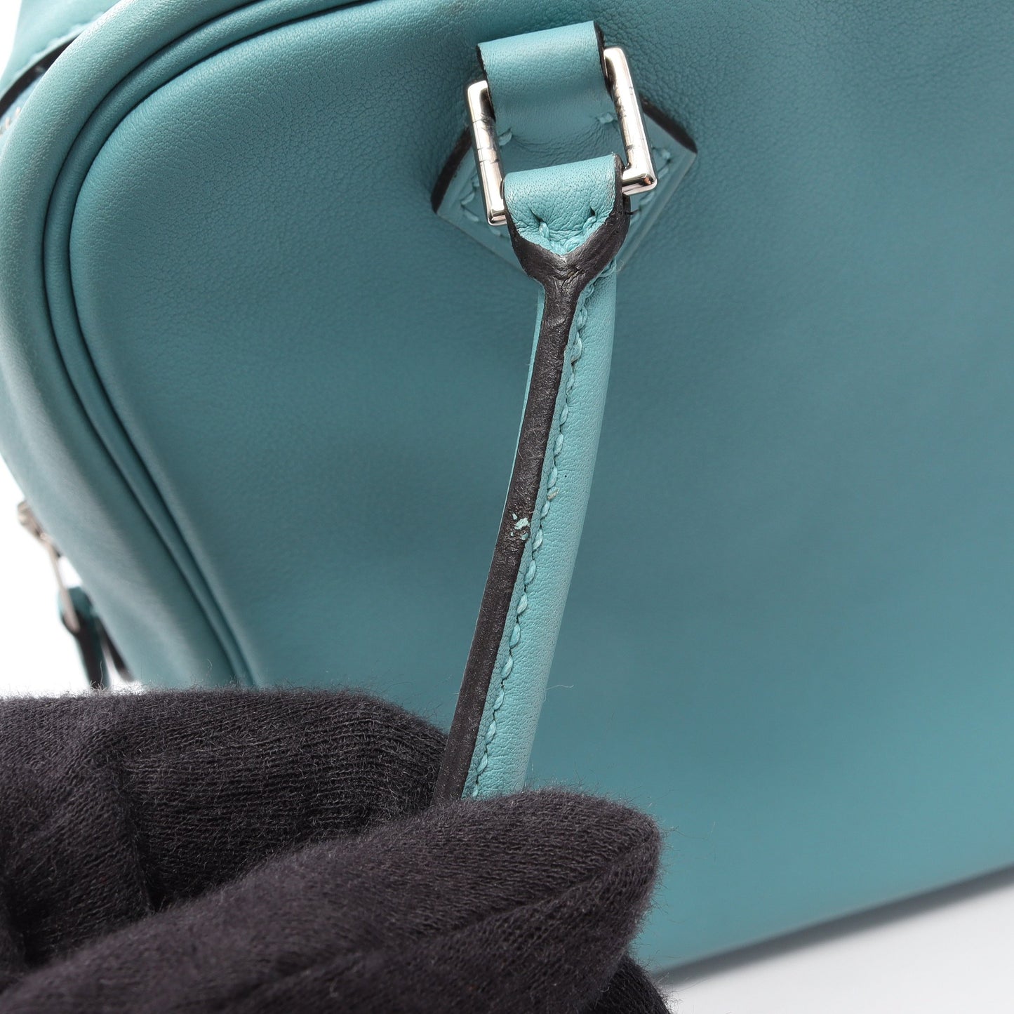 ミニプリュム20 ブルーアトール ハンドバッグ ヴォースイフト ライトブルー シルバー金具 X刻印 エルメス バッグ HERMES