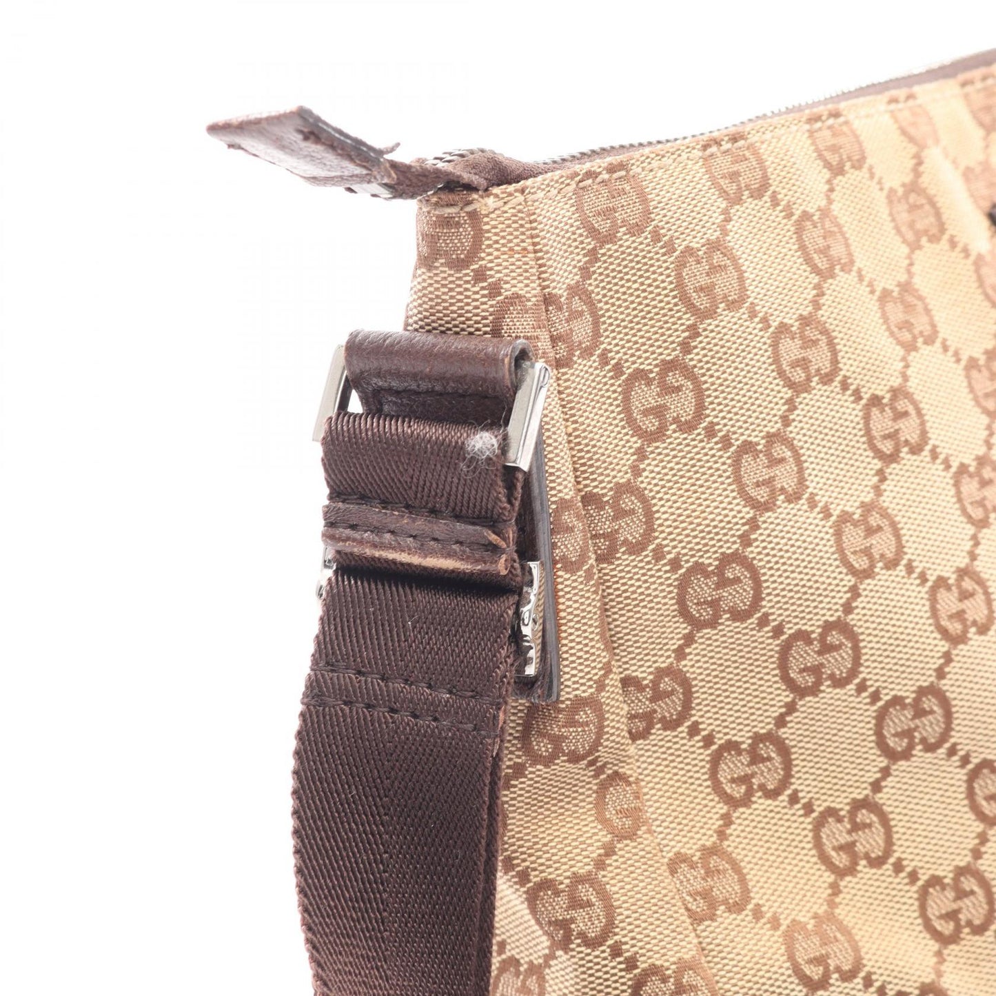 GGキャンバス ショルダーバッグ キャンバス レザー ベージュ ダークブラウン グッチ バッグ GUCCI