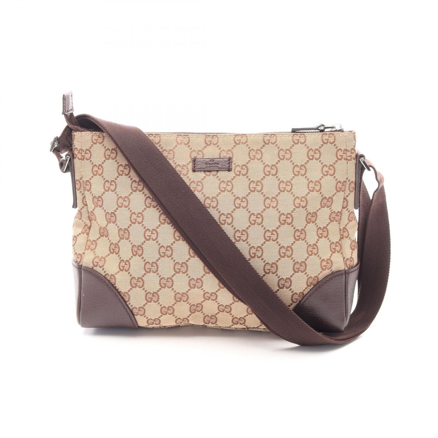 GGキャンバス ショルダーバッグ キャンバス レザー ベージュ ダークブラウン グッチ バッグ GUCCI