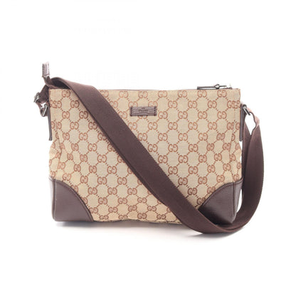 GGキャンバス ショルダーバッグ キャンバス レザー ベージュ ダークブラウン グッチ バッグ GUCCI