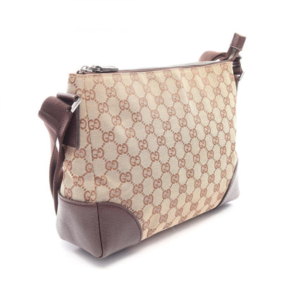 GGキャンバス ショルダーバッグ キャンバス レザー ベージュ ダークブラウン グッチ バッグ GUCCI