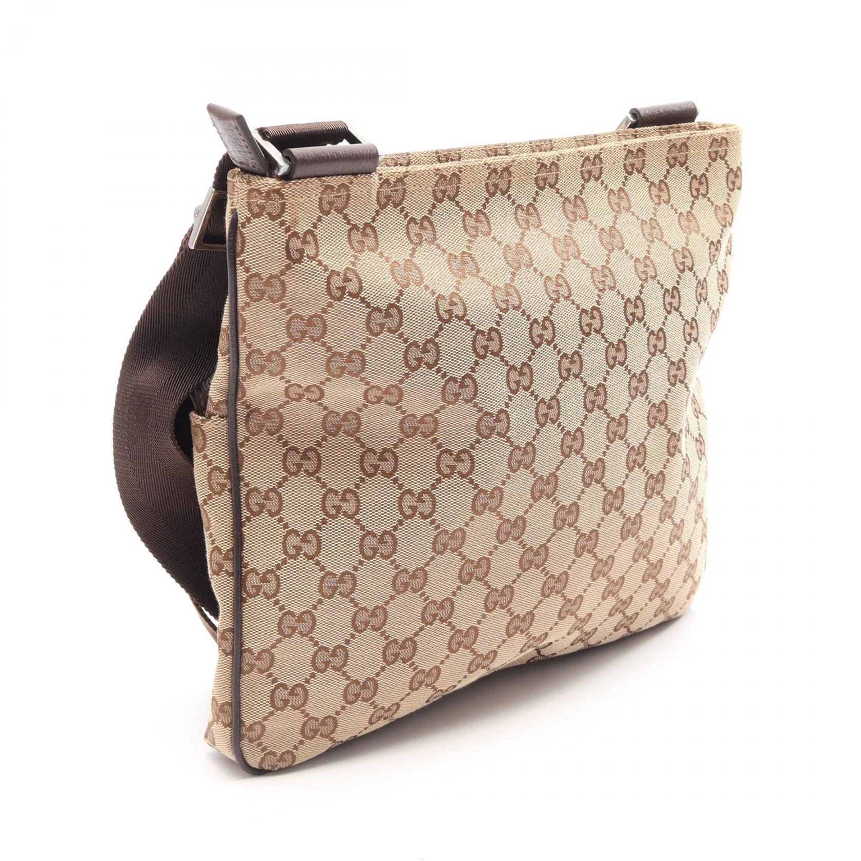 GGキャンバス ショルダーバッグ キャンバス レザー ベージュ ダークブラウン グッチ バッグ GUCCI