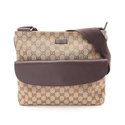 GGキャンバス ショルダーバッグ キャンバス レザー ベージュ ダークブラウン グッチ バッグ GUCCI