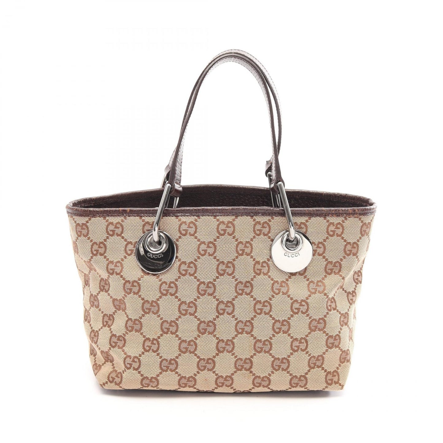 GGキャンバス ハンドバッグ トートバッグ キャンバス レザー ベージュ ダークブラウン グッチ バッグ GUCCI
