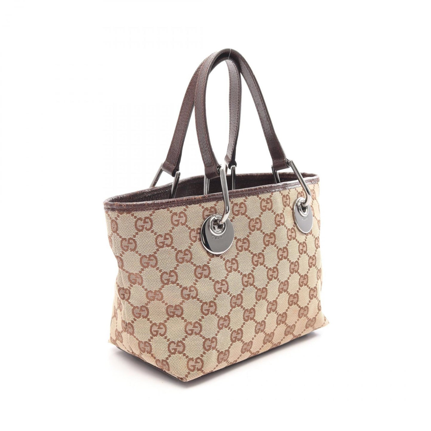 GGキャンバス ハンドバッグ トートバッグ キャンバス レザー ベージュ ダークブラウン グッチ バッグ GUCCI