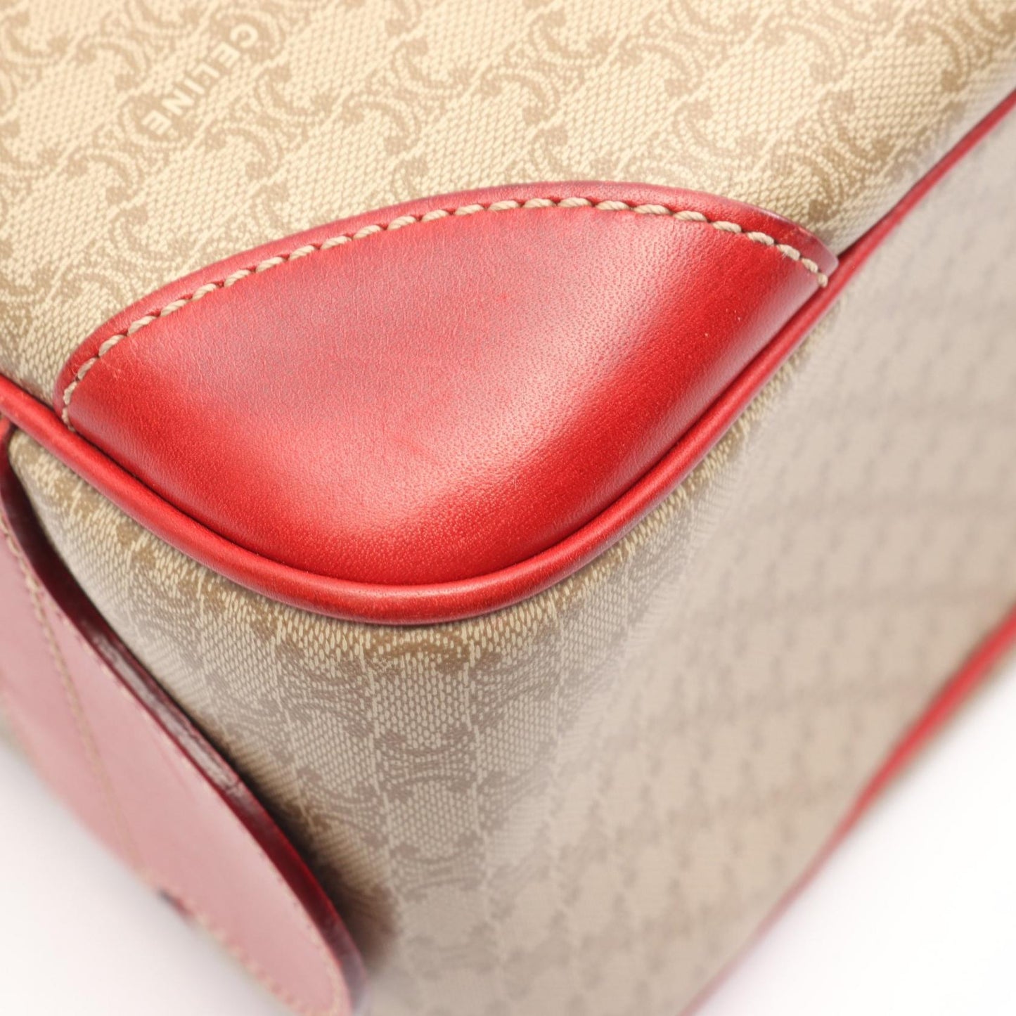 マカダム ハンドバッグ PVC レザー ベージュ レッド セリーヌ バッグ CELINE