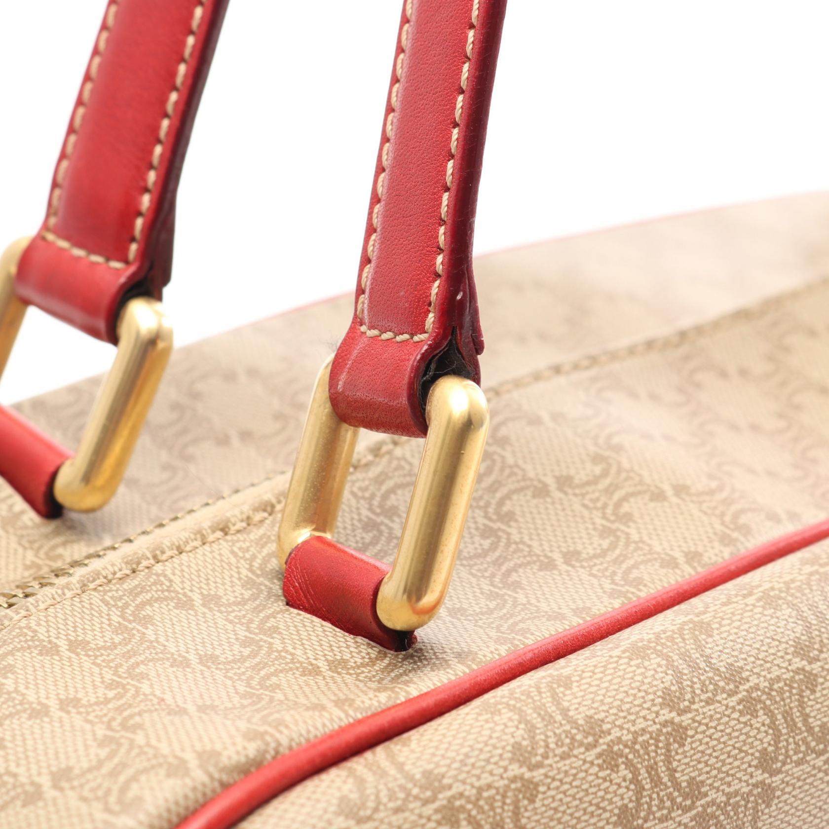 マカダム ハンドバッグ PVC レザー ベージュ レッド セリーヌ バッグ CELINE