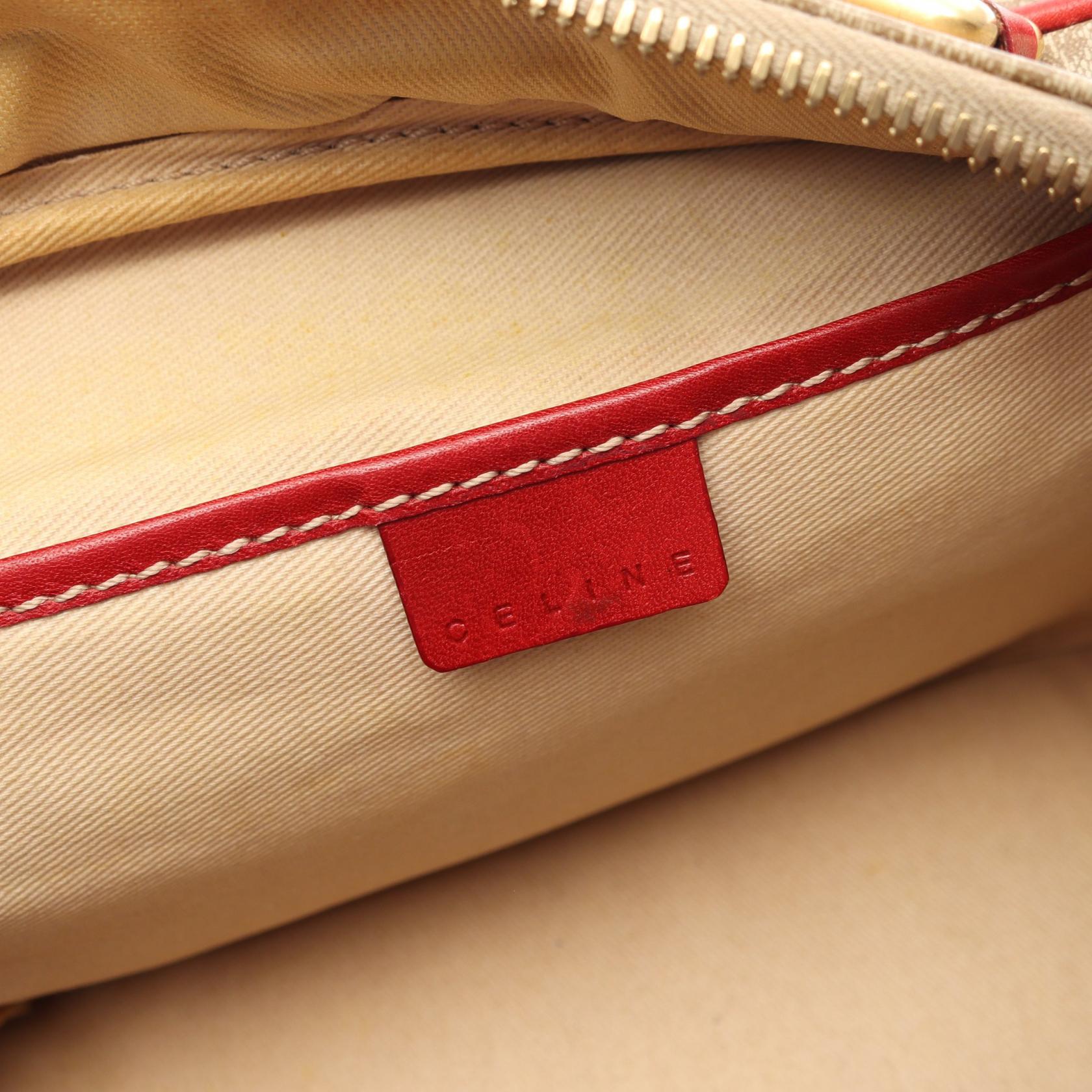 マカダム ハンドバッグ PVC レザー ベージュ レッド セリーヌ バッグ CELINE