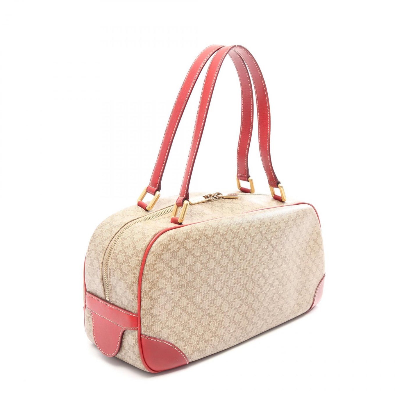 マカダム ハンドバッグ PVC レザー ベージュ レッド セリーヌ バッグ CELINE