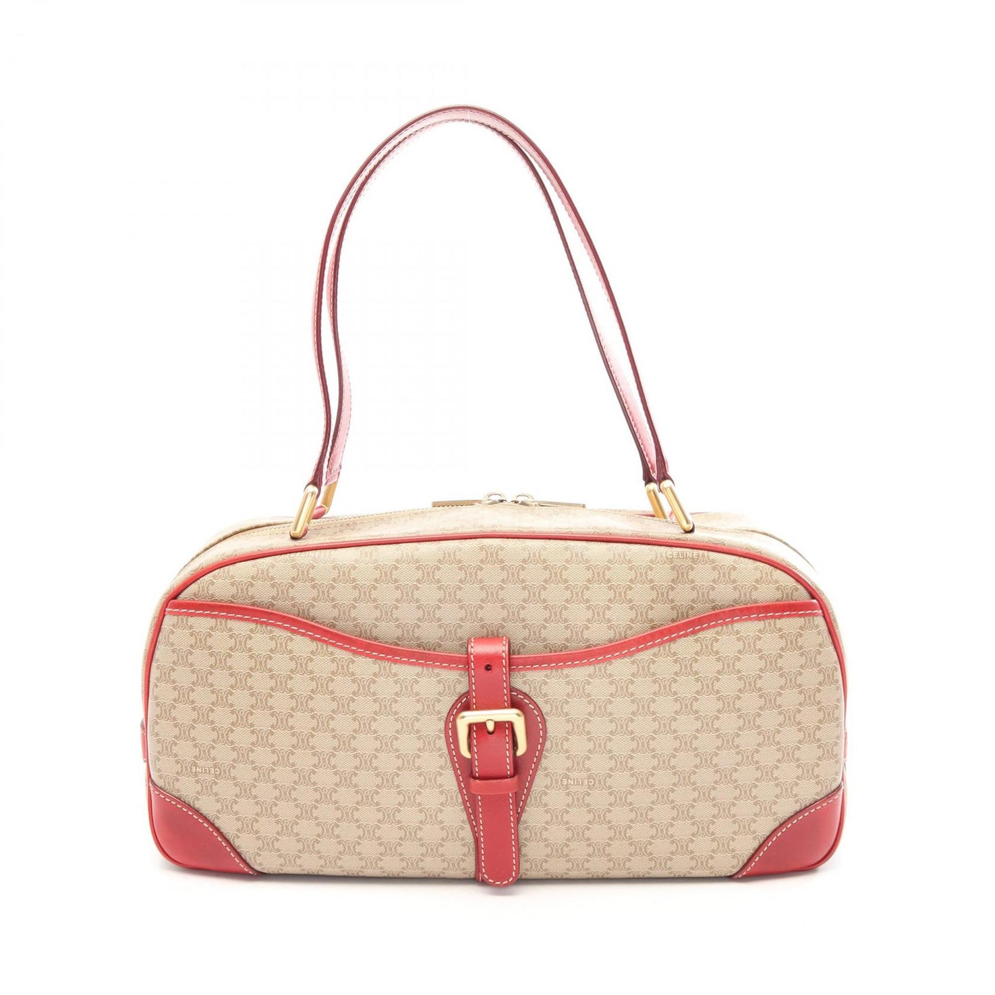 マカダム ハンドバッグ PVC レザー ベージュ レッド セリーヌ バッグ CELINE
