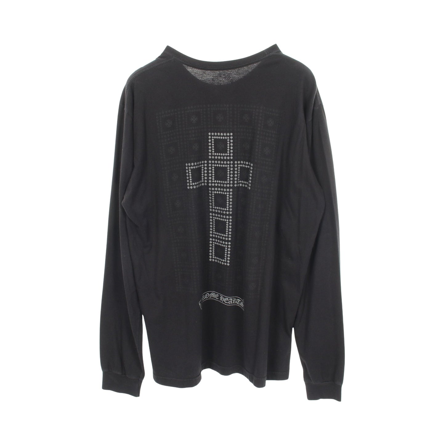 CHプラス ブロッククロス プリント クルーネック 長袖Tシャツ コットン ブラック クロムハーツ トップス Chrome Hearts