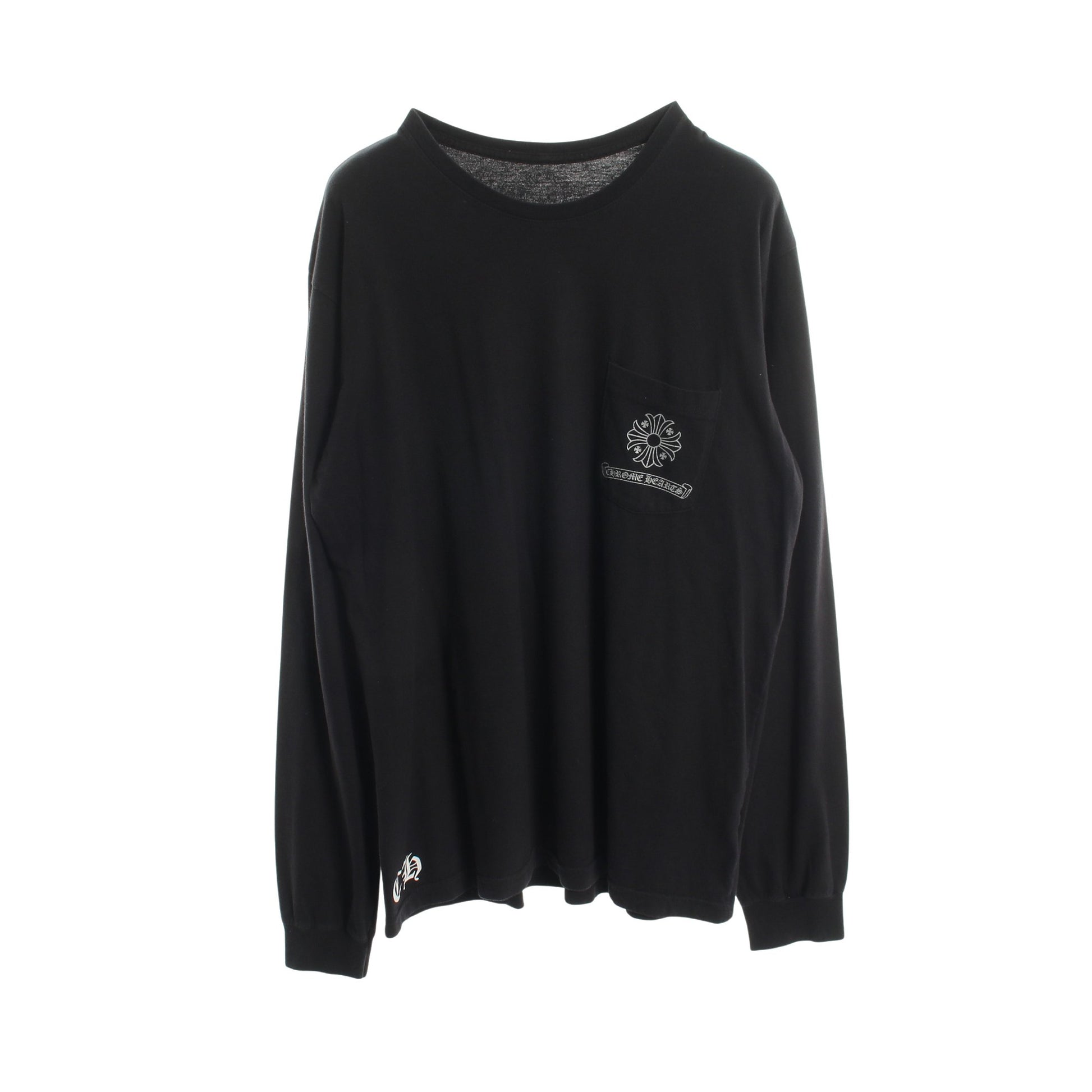 CHプラス ブロッククロス プリント クルーネック 長袖Tシャツ コットン ブラック クロムハーツ トップス Chrome Hearts