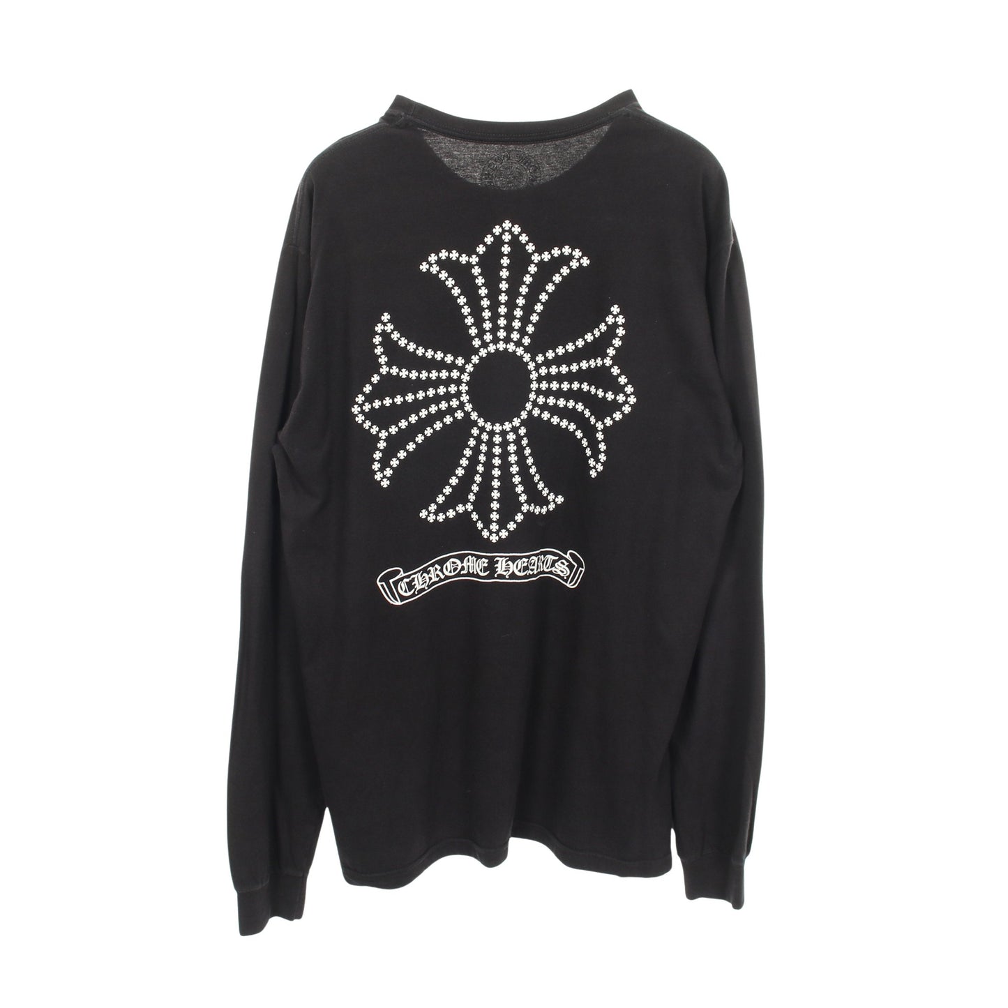 バックCHプラス スクロールプリント クルーネック 長袖Tシャツ コットン ブラック クロムハーツ トップス Chrome Hearts