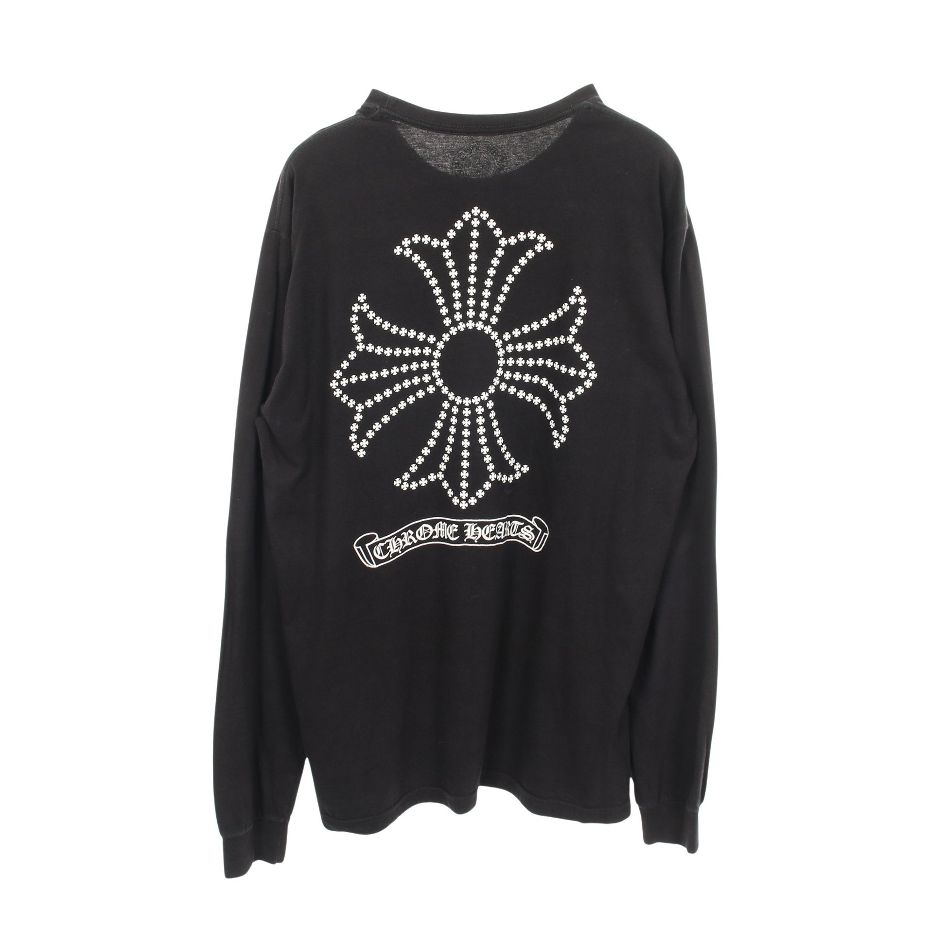 バックCHプラス スクロールプリント クルーネック 長袖Tシャツ コットン ブラック クロムハーツ トップス Chrome Hearts
