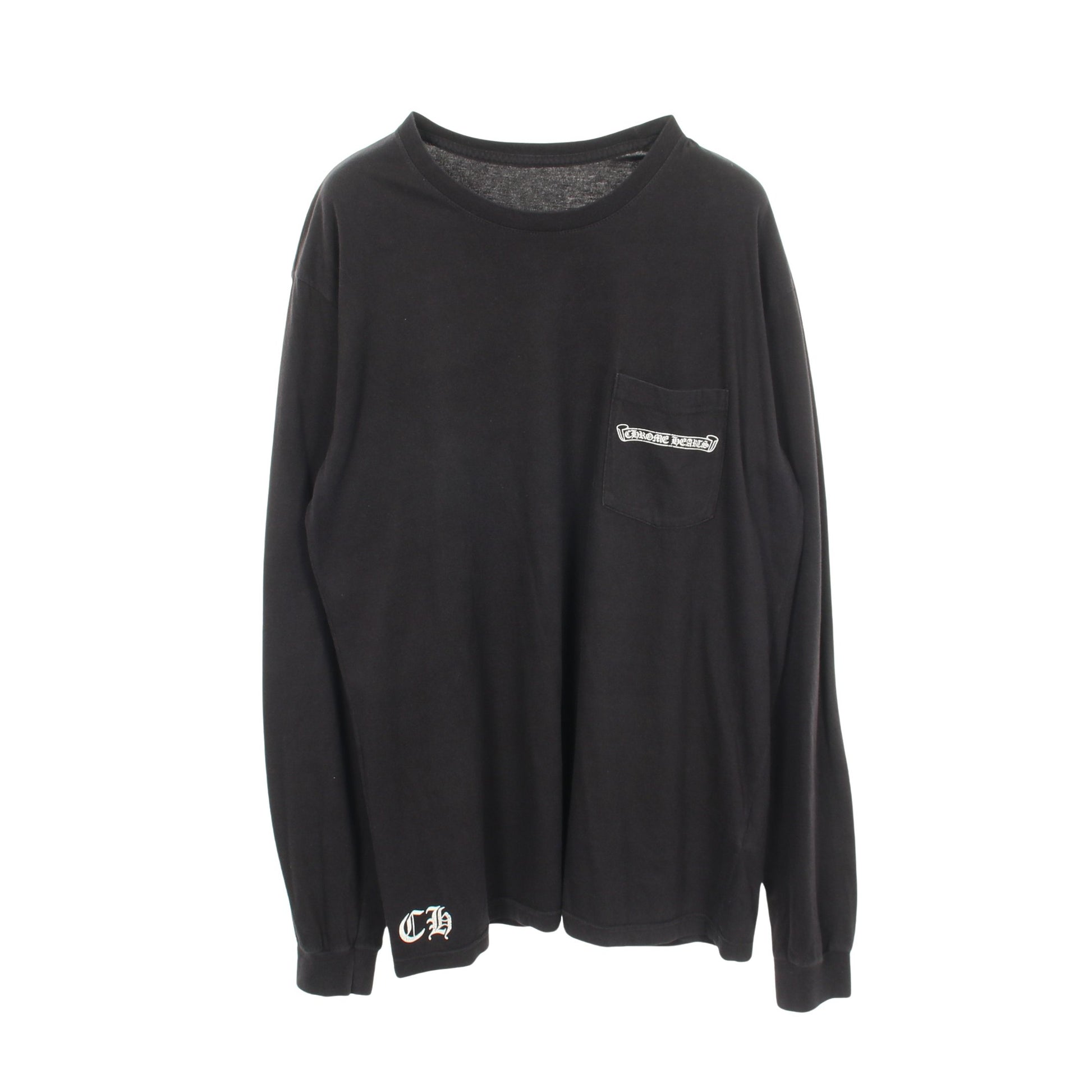 バックCHプラス スクロールプリント クルーネック 長袖Tシャツ コットン ブラック クロムハーツ トップス Chrome Hearts