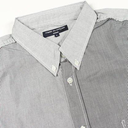 チェックストライプ切替 長袖 ボタンダウン シャツ コットン グレー コムデギャルソンオム トップス COMME des GARCONS HOMME