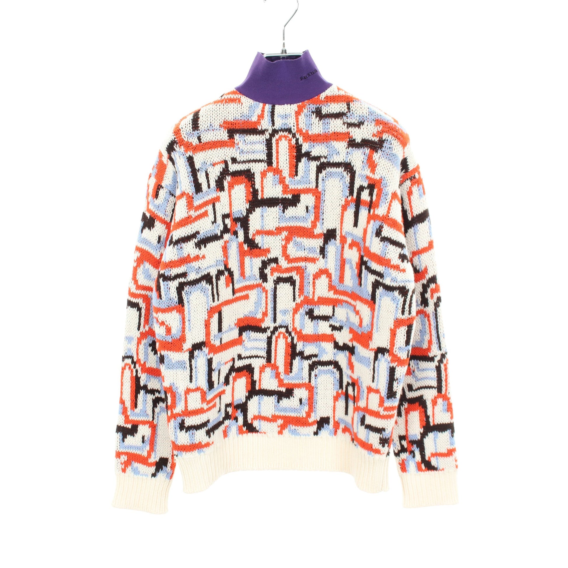 geometric motif モックネック ニット ウール カシミヤ コットン ホワイト マルチカラー プラダ トップス PRADA
