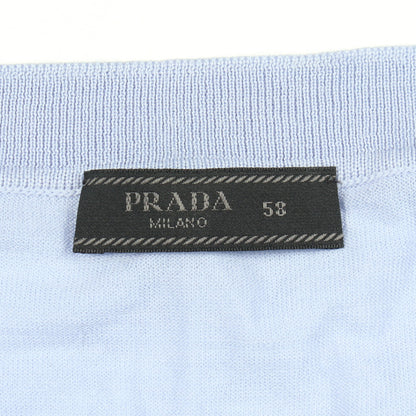ロゴ刺繍 Vネック ニット ウール ブルーグレー プラダ トップス PRADA