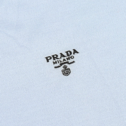 ロゴ刺繍 Vネック ニット ウール ブルーグレー プラダ トップス PRADA