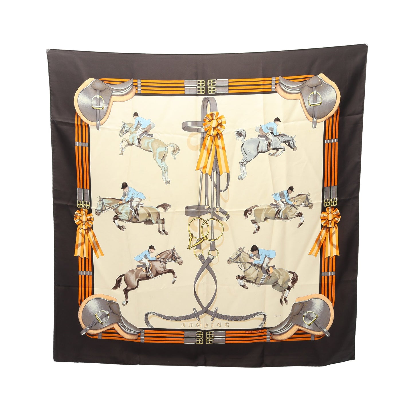 カレ90 JUMPING スカーフ シルク ダークブラウン ベージュ マルチカラー エルメス 財布・小物 HERMES