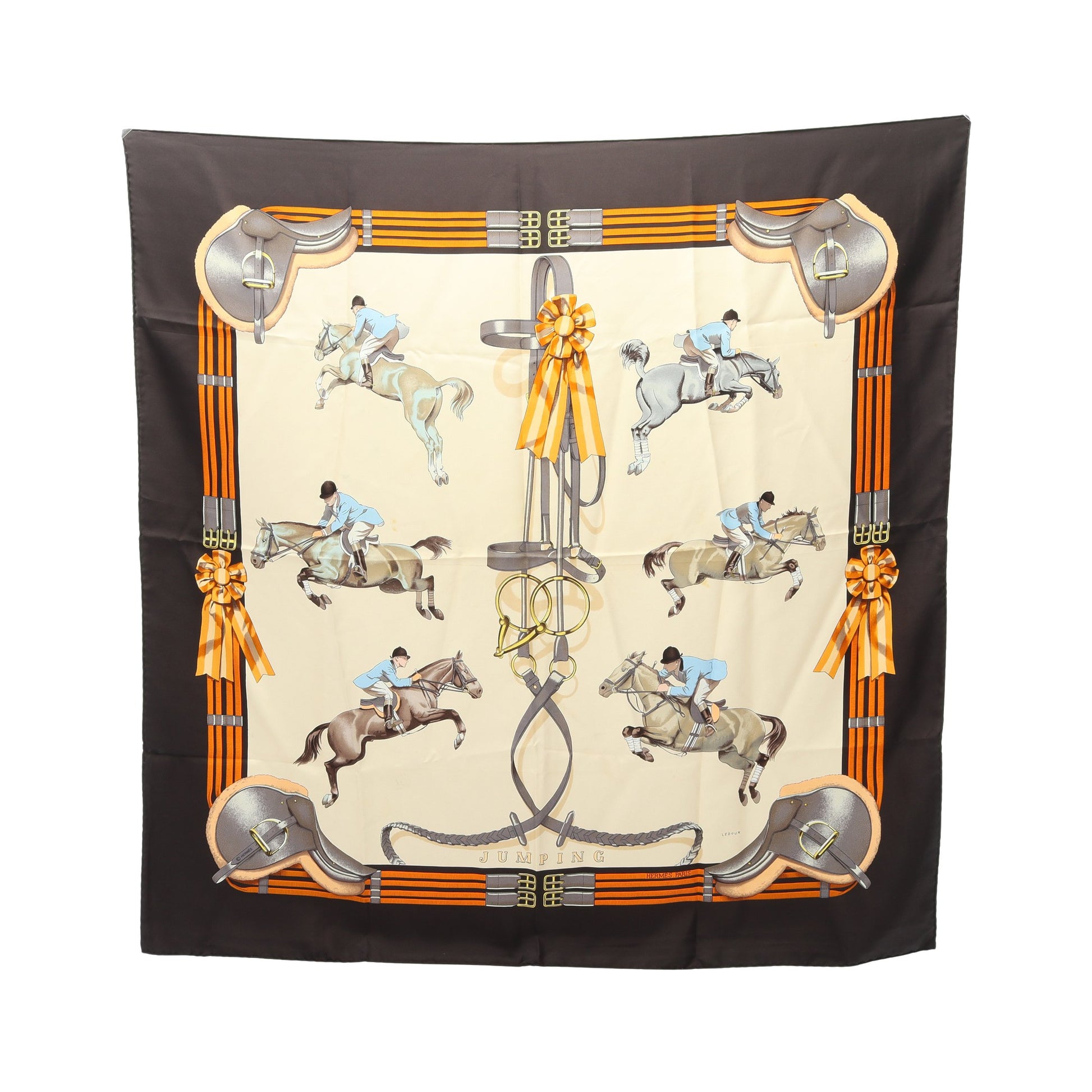 カレ90 JUMPING スカーフ シルク ダークブラウン ベージュ マルチカラー エルメス 財布・小物 HERMES