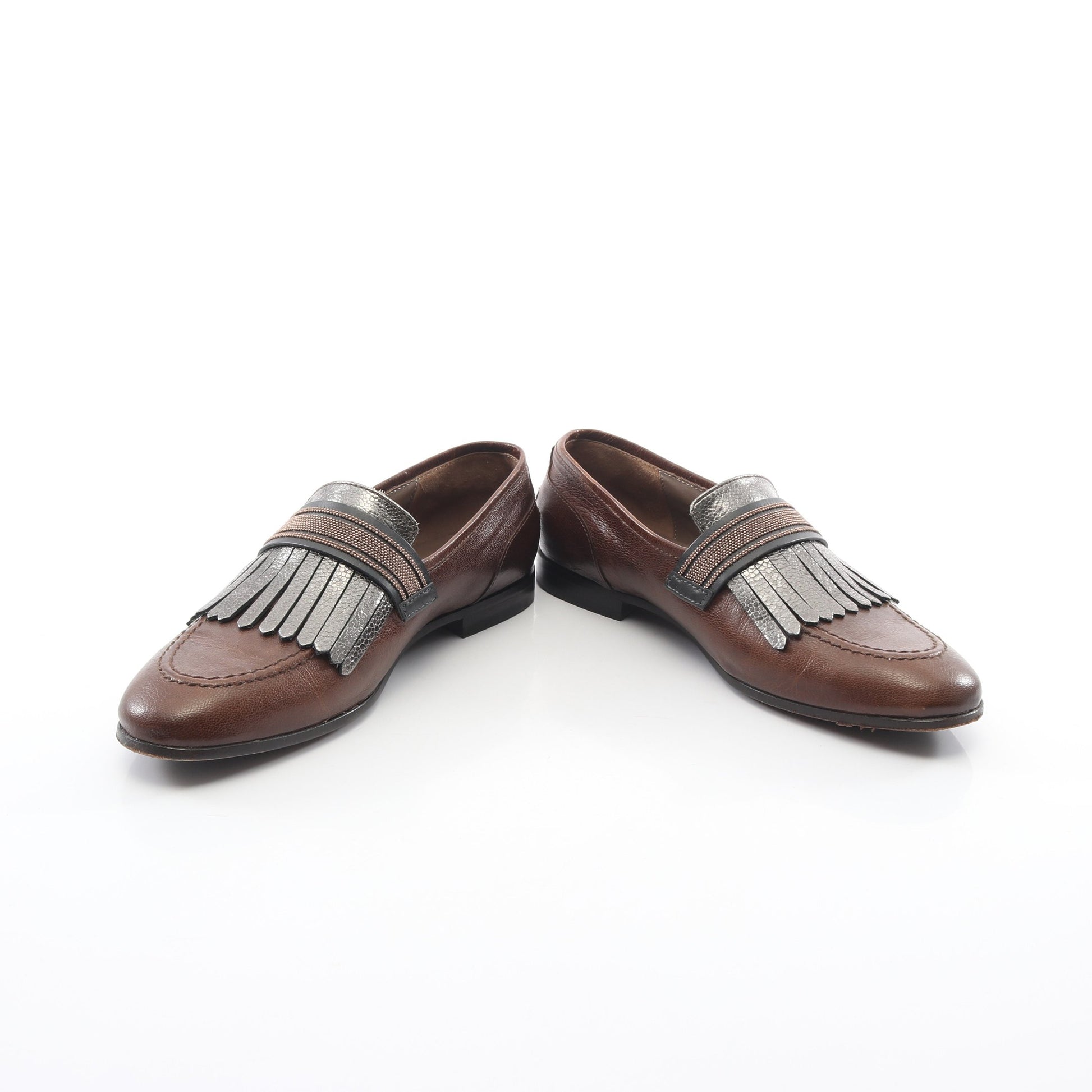 フリンジ ローファー カジュアルシューズ レザー ダークブラウン ブルネロクチネリ シューズ BRUNELLO CUCINELLI