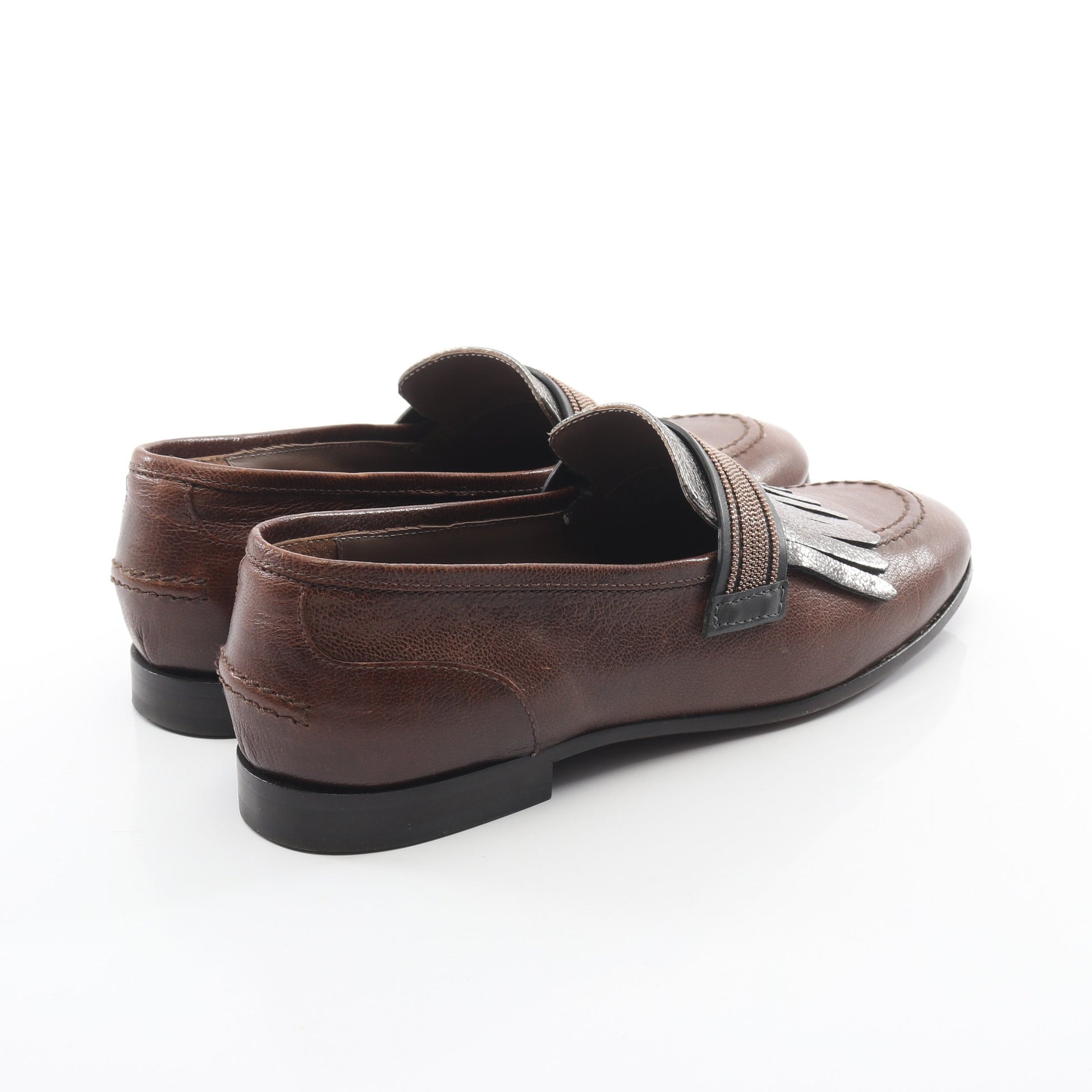 フリンジ ローファー カジュアルシューズ レザー ダークブラウン ブルネロクチネリ シューズ BRUNELLO CUCINELLI