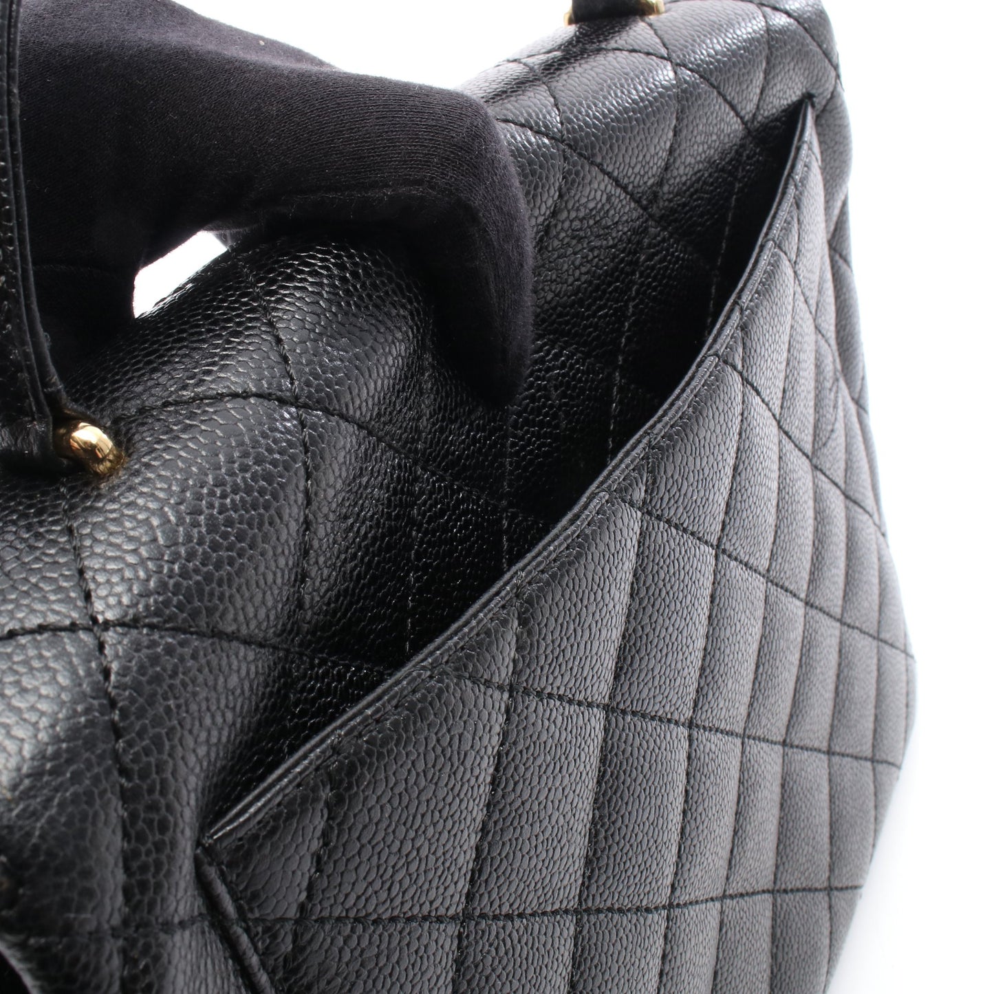 マトラッセ ハンドバッグ キャビアスキン ブラック ゴールド金具 シャネル バッグ CHANEL