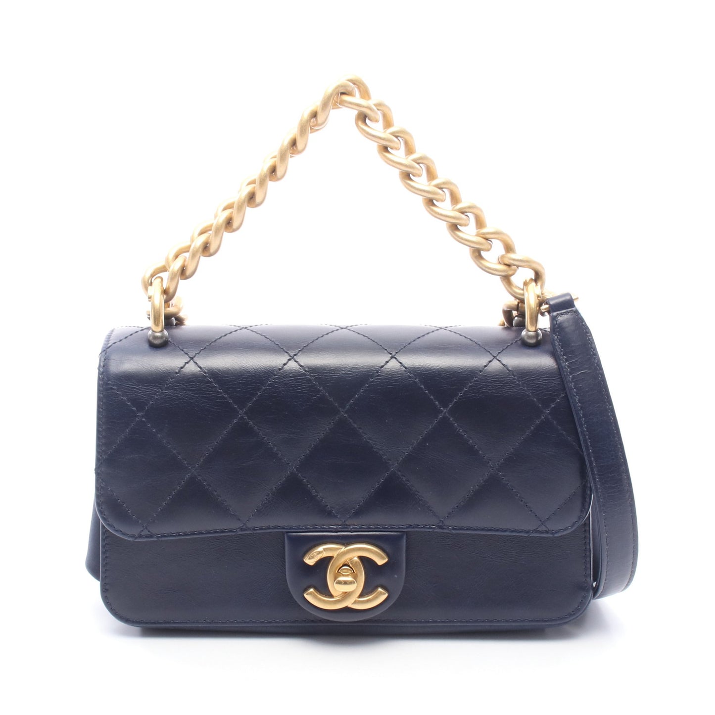マトラッセ 2WAY チェーンショルダーバッグ レザー ネイビー ゴールド金具 シャネル バッグ CHANEL