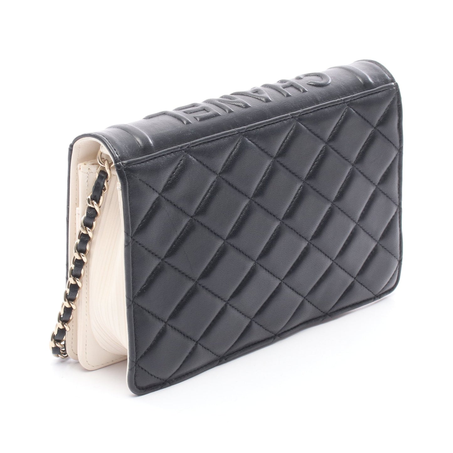 BOOK マトラッセ チェーンショルダーバッグ ラムスキン ブラック ホワイト ゴールド金具 シャネル バッグ CHANEL