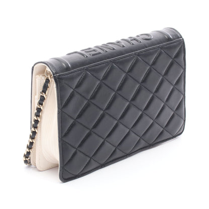 BOOK マトラッセ チェーンショルダーバッグ ラムスキン ブラック ホワイト ゴールド金具 シャネル バッグ CHANEL