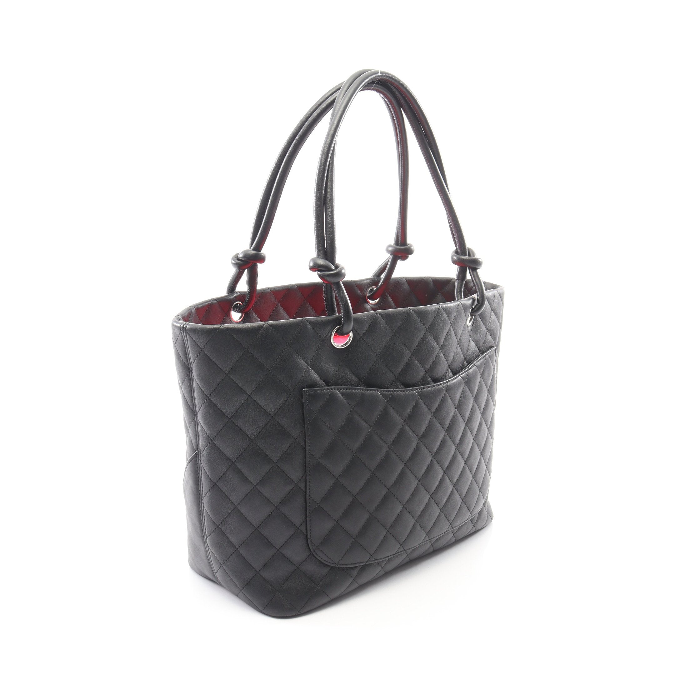 （美品）シャネル CHANEL カンボン ライン ラージ ショルダー トート バッグ レザー × エナメル 黒 内側ピンク シルバー金具 A25169 8084 CHANEL - （美品）シャネル CHANEL カンボン ライン ラージ ショルダー