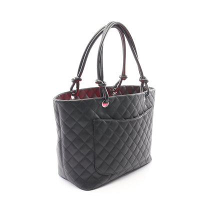 カンボンライン ラージ ショルダーバッグ トートバッグ レザー エナメルレザー ブラック シルバー金具 シャネル バッグ CHANEL