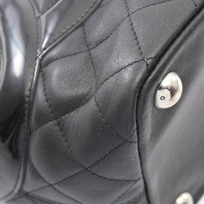 カンボンライン ラージ ショルダーバッグ トートバッグ レザー エナメルレザー ブラック シルバー金具 シャネル バッグ CHANEL