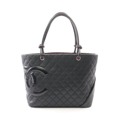 カンボンライン ラージ ショルダーバッグ トートバッグ レザー エナメルレザー ブラック シルバー金具 シャネル バッグ CHANEL
