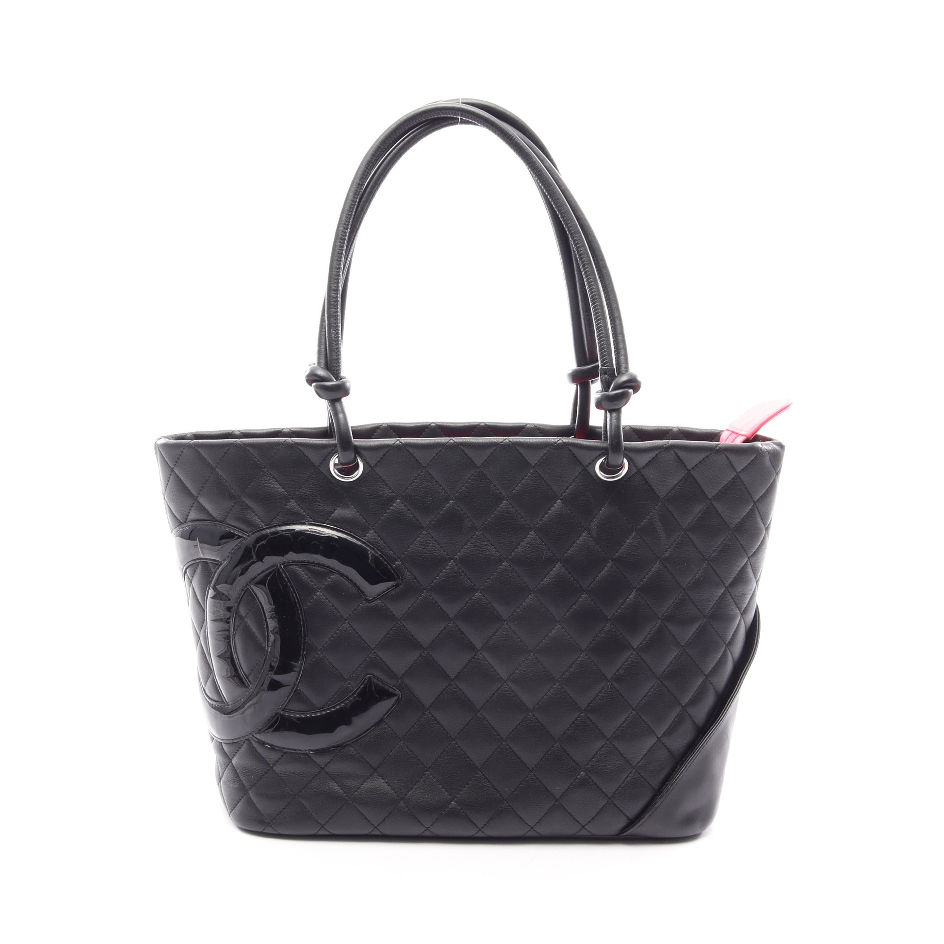 カンボンライン ラージ ショルダーバッグ トートバッグ レザー エナメルレザー ブラック シルバー金具 シャネル バッグ CHANEL