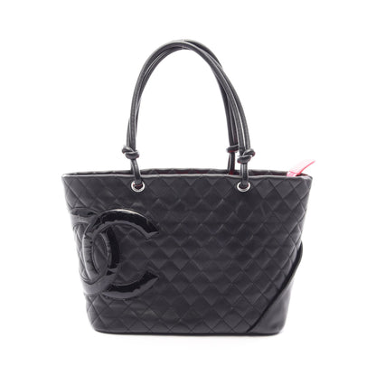 カンボンライン ラージ ショルダーバッグ トートバッグ レザー エナメルレザー ブラック シルバー金具 シャネル バッグ CHANEL