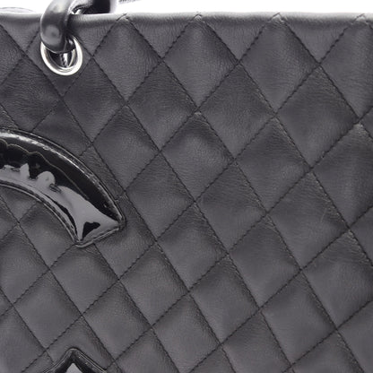 カンボンライン ラージ ショルダーバッグ トートバッグ レザー エナメルレザー ブラック シルバー金具 シャネル バッグ CHANEL