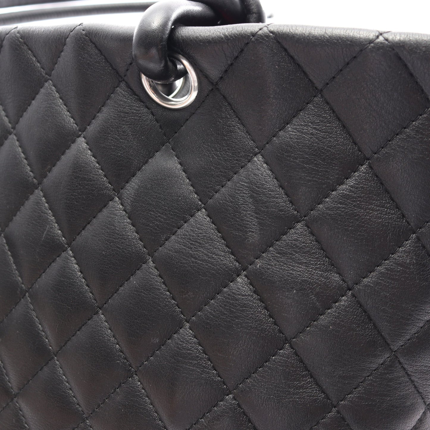 カンボンライン ラージ ショルダーバッグ トートバッグ レザー エナメルレザー ブラック シルバー金具 シャネル バッグ CHANEL