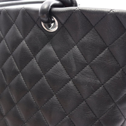 カンボンライン ラージ ショルダーバッグ トートバッグ レザー エナメルレザー ブラック シルバー金具 シャネル バッグ CHANEL